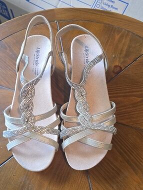 Life Stride Gold Embellished Women's Sandals